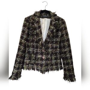 Chic Tweed Blazer - Black and Green